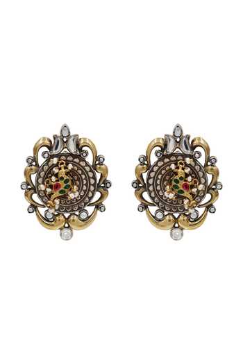 Sangeeta Boochra Green Bird Motif Dual-plated Kundan Earrings Online at Aza Fashions Sangeeta Boochra_Green Bird Motif Dual-plated Kundan Earrings _Online_at_Aza_Fashions
