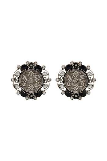 Sangeeta Boochra Black Artisan Floral Oxidised Earrings Online at Aza Fashions Sangeeta Boochra_Black Artisan Floral Oxidised Earrings _Online_at_Aza_Fashions