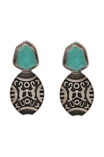 Sangeeta Boochra Green Handcrafted Oxidised Tribal Earrings Online at Aza Fashions Sangeeta Boochra_Green Handcrafted Oxidised Tribal Earrings _Online_at_Aza_Fashions