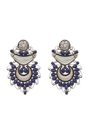 Sangeeta Boochra Blue Handcrafted Oxidised Lapis Stone Earrings Online at Aza Fashions Sangeeta Boochra_Blue Handcrafted Oxidised Lapis Stone Earrings _Online_at_Aza_Fashions