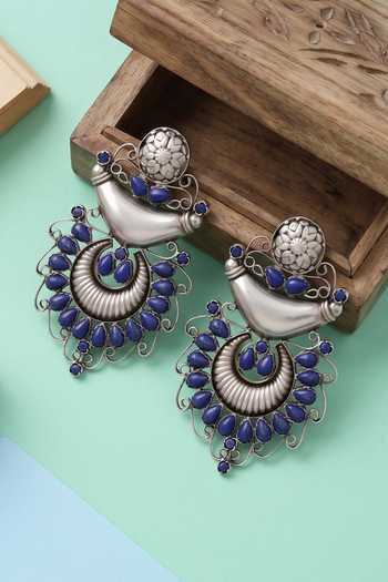Sangeeta Boochra Handcrafted Oxidised Lapis Stone Earrings 
