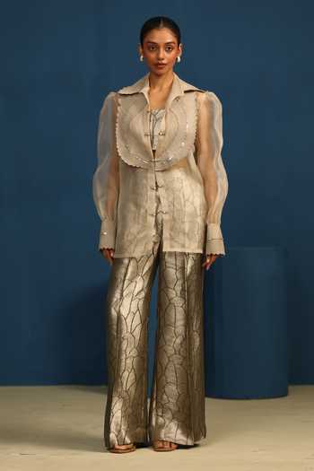 Vedangi Agarwal Stary Night Organza Pintucked Shirt 