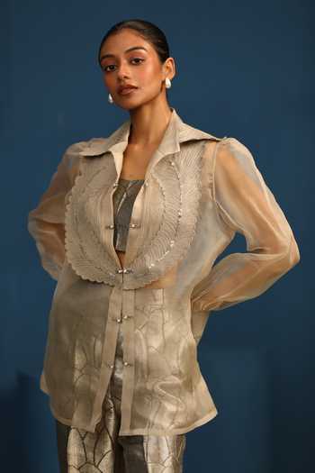 Vedangi Agarwal Stary Night Organza Pintucked Shirt 