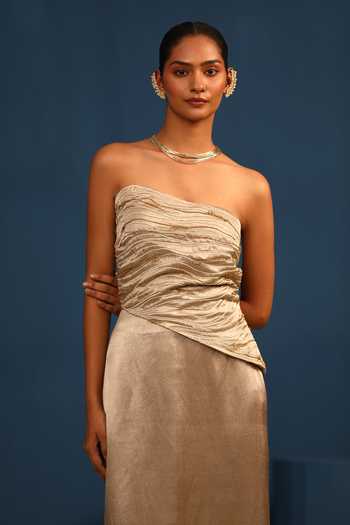 Shop_Vedangi Agarwal_Grey Satin Bandeau Neck Midnight Sonata Off-shoulder Embroidered Top _Online_at_Aza_Fashions