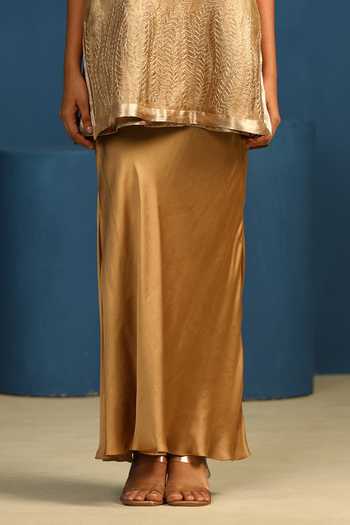 Vedangi Agarwal_Gold Starlit Reveria Bias Skirt _Online_at_Aza_Fashions