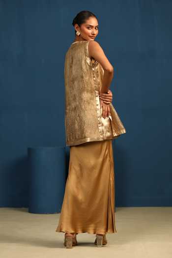 Buy_Vedangi Agarwal_Gold Starlit Reveria Bias Skirt _Online_at_Aza_Fashions