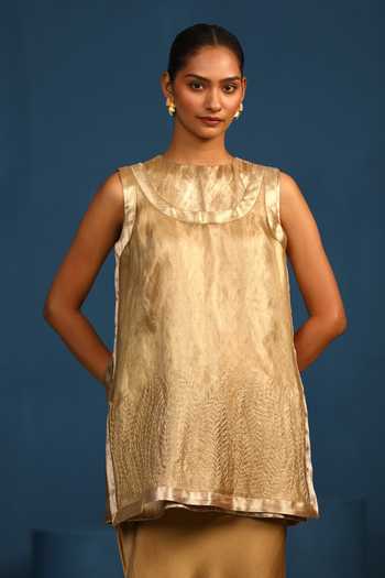 Vedangi Agarwal Starlit Reveria Brocade Top With Tissue Overlay 