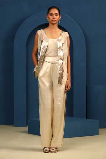 Vedangi Agarwal Moonlight Reverence Embroidered Jacket With Slip 