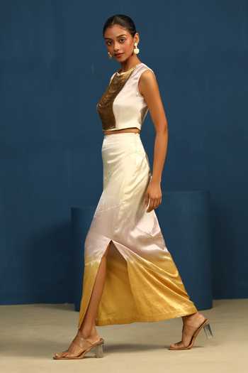 Vedangi Agarwal_White High Neck Midnight Bloom Dori Work Top _Online_at_Aza_Fashions