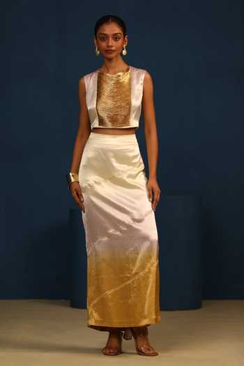 Buy_Vedangi Agarwal_White High Neck Midnight Bloom Dori Work Top _Online_at_Aza_Fashions