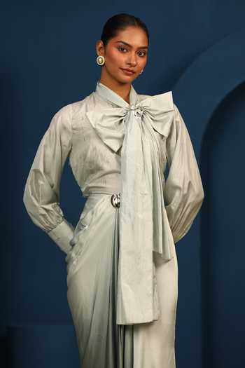 Vedangi Agarwal Starlit Bow Attached Silk Top 