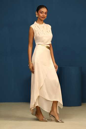 Buy_Vedangi Agarwal_Pink Satin Round Neck Night Fall Embroidered Top _Online_at_Aza_Fashions