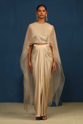 Vedangi Agarwal_Beige Moonlit Draped Skirt _Online_at_Aza_Fashions