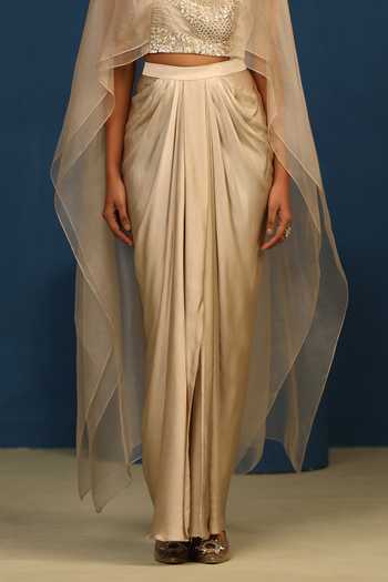 Buy_Vedangi Agarwal_Beige Moonlit Draped Skirt _Online_at_Aza_Fashions