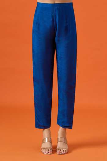 Buy_Khwaab By Sanjana Lakhani_Blue Satin Round Neck, Yes Embroidered Kurta Set 