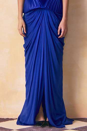 Buy Zwaan Blue Silk Lara Cowl Draped Skirt Online at Aza Fashions Buy_Zwaan_Blue Silk Lara Cowl Draped Skirt _Online_at_Aza_Fashions