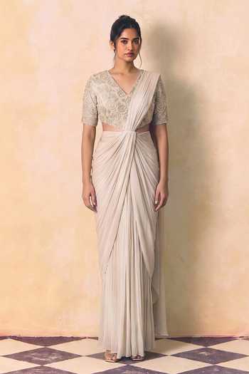 Zwaan Rosette Draped Saree Gown 