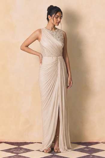 Zwaan Estelle Pearl Embellished Draped Gown 