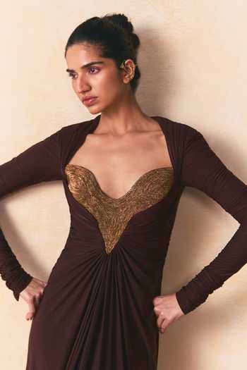 Shop Zwaan Gold Jersey Embroidery Sweetheart Neck Marcella Pita Gown Online at Aza Fashions Shop_Zwaan_Gold Jersey Embroidery Sweetheart Neck Marcella Pita Gown _Online_at_Aza_Fashions