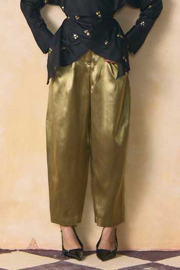 Zwaan Gold Brocade Ode Barrel Pant Online at Aza Fashions Zwaan_Gold Brocade Ode Barrel Pant _Online_at_Aza_Fashions