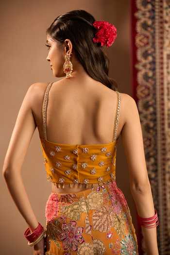 Buy_Samyukta Singhania_Orange Georgette Sweetheart Neck Hand Embroidered Blouse Sharara Set _Online_at_Aza_Fashions