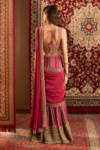 Samyukta Singhania Printed Pre-Draped Sharara Saree With Blouse 
