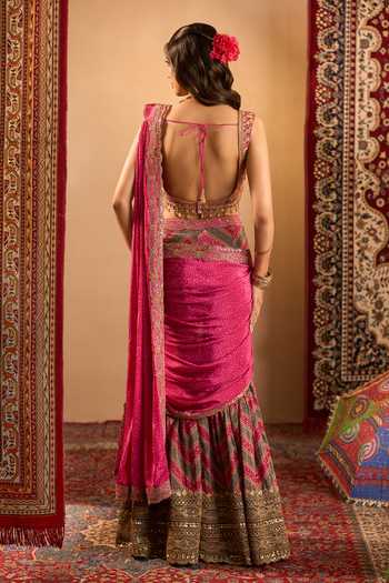 Samyukta Singhania Printed Pre-Draped Sharara Saree With Blouse 