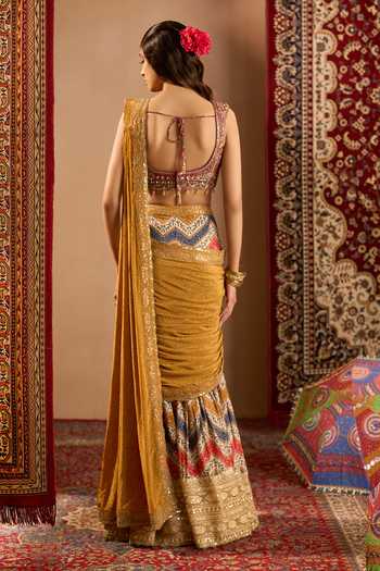 Samyukta Singhania Printed Pre-Draped Sharara Saree With Blouse 