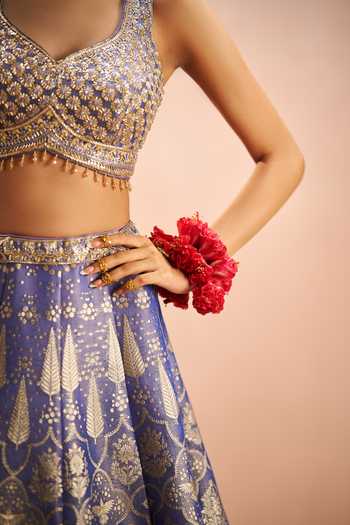 Shop Samyukta Singhania Blue Brocade Sweetheart Neck Banarasi Woven Lehenga Set Online at Aza Fashions Shop_Samyukta Singhania_Blue Brocade Sweetheart Neck Banarasi Woven Lehenga Set _Online_at_Aza_Fashions