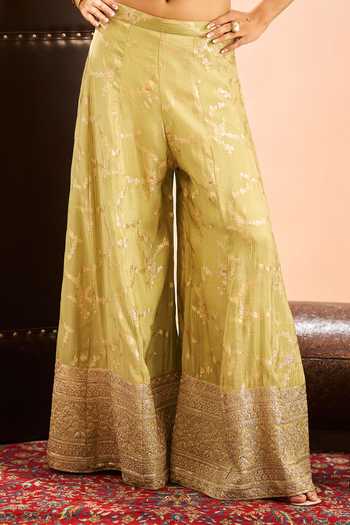 Buy Samyukta Singhania Green Brocade Embroidery, Mirrors Sweetheart Neck Blouse Palazzo Set Online at Aza Fashions Buy_Samyukta Singhania_Green Brocade Embroidery, Mirrors Sweetheart Neck Blouse Palazzo Set _Online_at_Aza_Fashions