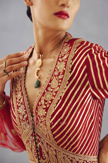 Torani_Red Lehenga Butterfly Net And Jacket Heavy Raw Silk Sindoori Jhilmil & Set _at_Aza_Fashions