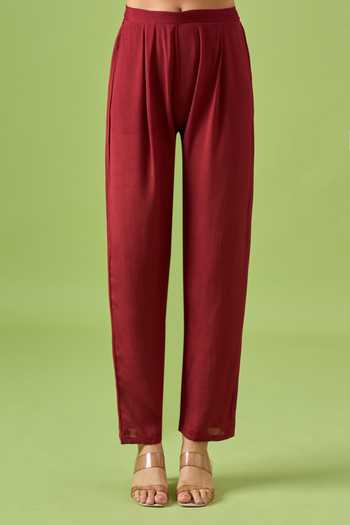 Shop Khwaab By Sanjana Lakhani Maroon Chanderi Square Neck Floral Print Kurta Set Online at Aza Fashions Shop_Khwaab By Sanjana Lakhani_Maroon Chanderi Square Neck Floral Print Kurta Set _Online_at_Aza_Fashions