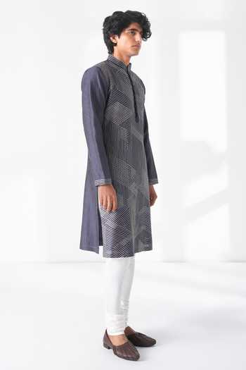 Dhruv Vaish Blue Silk, Cotton, Chanderi Embroidered Kurta Set Online at Aza Fashions Dhruv Vaish_Blue Silk, Cotton, Chanderi Embroidered Kurta Set _Online_at_Aza_Fashions