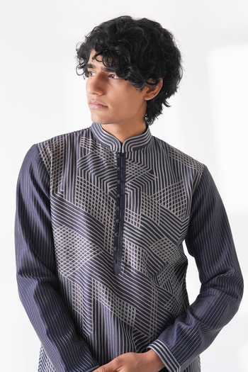 Buy Dhruv Vaish Blue Silk, Cotton, Chanderi Embroidered Kurta Set Online at Aza Fashions Buy_Dhruv Vaish_Blue Silk, Cotton, Chanderi Embroidered Kurta Set _Online_at_Aza_Fashions