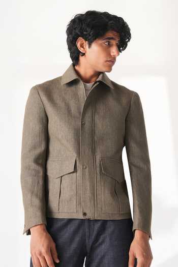Dhruv Vaish Olive Green Linen Two Pocket Jacket Online at Aza Fashions Dhruv Vaish_Olive Green Linen Two Pocket Jacket _Online_at_Aza_Fashions
