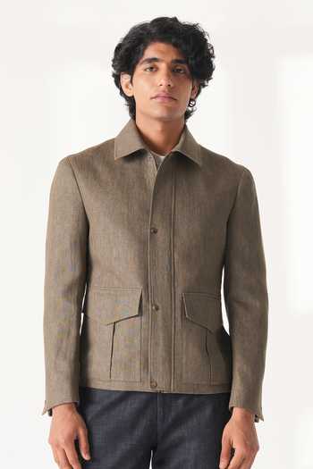 Buy Dhruv Vaish Olive Green Linen Two Pocket Jacket Online at Aza Fashions Buy_Dhruv Vaish_Olive Green Linen Two Pocket Jacket _Online_at_Aza_Fashions