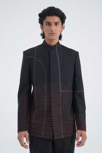 Dhruv Vaish Embroidered Summer Wool Bandhgala Set