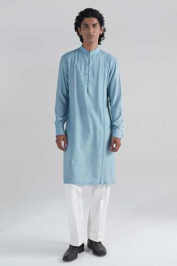 Buy Dhruv Vaish Blue Silk, Cotton Textured Weave Nehru Jacket And Kurta Set Online at Aza Fashions Buy_Dhruv Vaish_Blue Silk, Cotton Textured Weave Nehru Jacket And Kurta Set _Online_at_Aza_Fashions