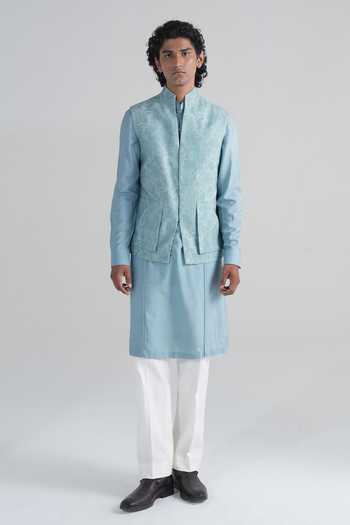 Dhruv Vaish Textured Weave Nehru Jacket & Kurta Set