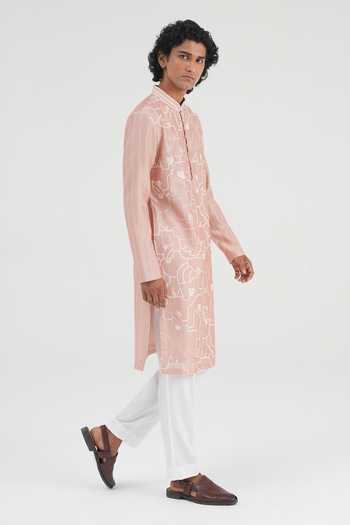 Dhruv Vaish_Pink Silk, Cotton, Chanderi Classic Embroidered Kurta Set _Online_at_Aza_Fashions
