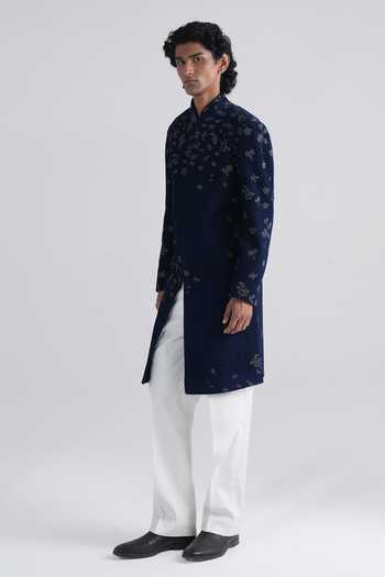 Shop Dhruv Vaish Gold Silk Embroidered Pintuck Sherwani Set Online at Aza Fashions Shop_Dhruv Vaish_Gold Silk Embroidered Pintuck Sherwani Set _Online_at_Aza_Fashions