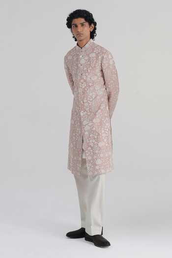 Buy Dhruv Vaish Pink Silk, Cotton Embroidered Sherwani Set Online at Aza Fashions Buy_Dhruv Vaish_Pink Silk, Cotton Embroidered Sherwani Set _Online_at_Aza_Fashions