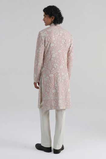 Dhruv Vaish Embroidered Cotton Silk Sherwani Set