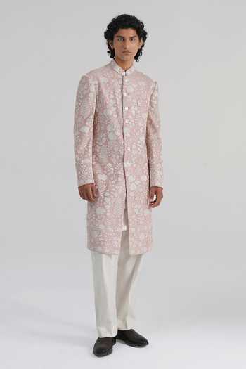 Dhruv Vaish Embroidered Cotton Silk Sherwani Set