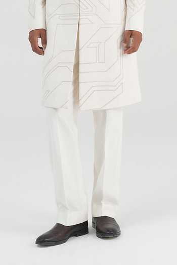 Buy_Dhruv Vaish_Ivory Silk Geometric Tonal Embroidered Sherwani Set _Online_at_Aza_Fashions