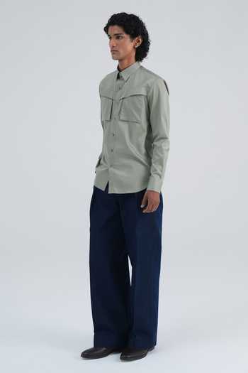 Dhruv Vaish Green Cotton Satin Statement Utility Shirt Online at Aza Fashions Dhruv Vaish_Green Cotton Satin Statement Utility Shirt _Online_at_Aza_Fashions