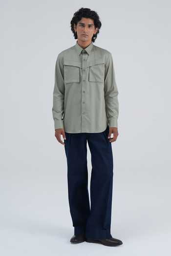 Buy Dhruv Vaish Green Cotton Satin Statement Utility Shirt Online at Aza Fashions Buy_Dhruv Vaish_Green Cotton Satin Statement Utility Shirt _Online_at_Aza_Fashions