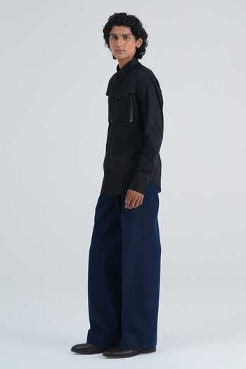 Dhruv Vaish_Black Cotton Satin Statement Utility Shirt _Online_at_Aza_Fashions