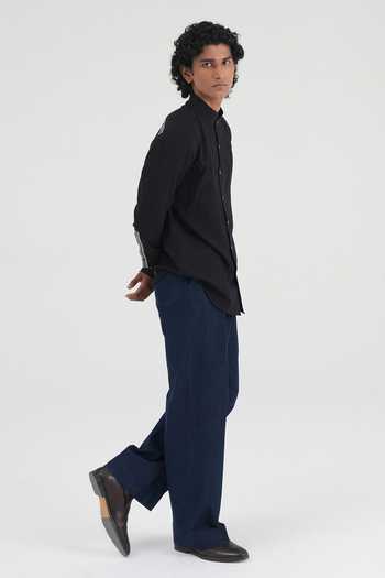 Buy Dhruv Vaish Black Linen, Handloom Cotton Curved Placket Shirt Online at Aza Fashions Buy_Dhruv Vaish_Black Linen, Handloom Cotton Curved Placket Shirt _Online_at_Aza_Fashions