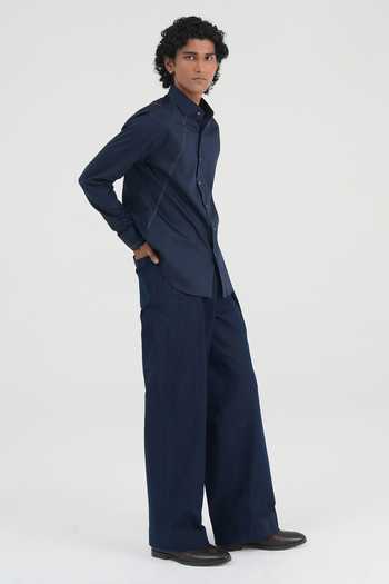 Dhruv Vaish Navy Cotton Satin Contrast Stitch Shirt Online at Aza Fashions Dhruv Vaish_Navy Cotton Satin Contrast Stitch Shirt _Online_at_Aza_Fashions